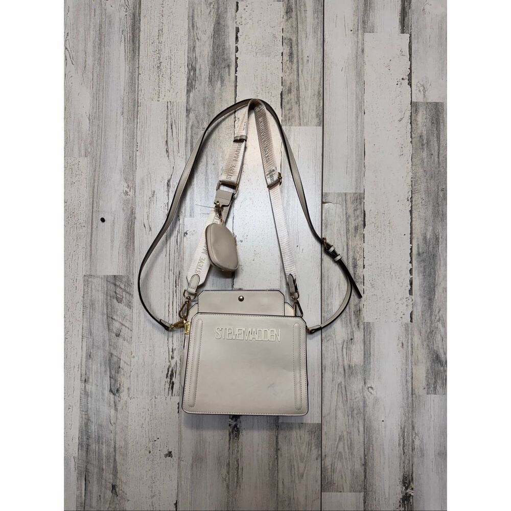 Steve Madden Cream Crossbody Bag Logo Strap Multi Compartment Purse